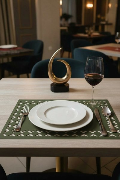 Morika Hotel & Home Textile Pares Series 6-Piece Faux Leather American Service Set - 32X44 cm - Khaki Green