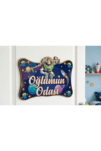 Nova Magnet Uzay Temalı Oğlumun Odası Kapı Süsü - 20x30 cm UV Baskılı Ahşap Pano