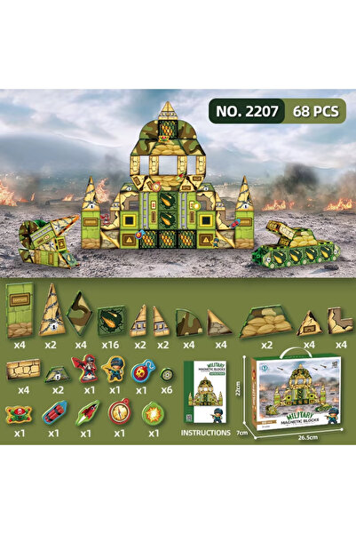 YILDIRIM OYUNCAK مجموعة ألعاب تعليمية من 68 قطعة على شكل قاعدة عسكرية مغناطيسية