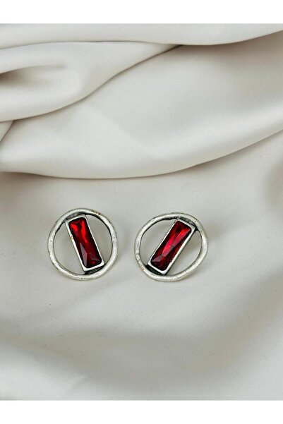 ZS Aksesuar Steel Red Stone Detailed Vip Earrings