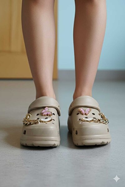 AkınalBella Papuci de damă cu lanț și piatră