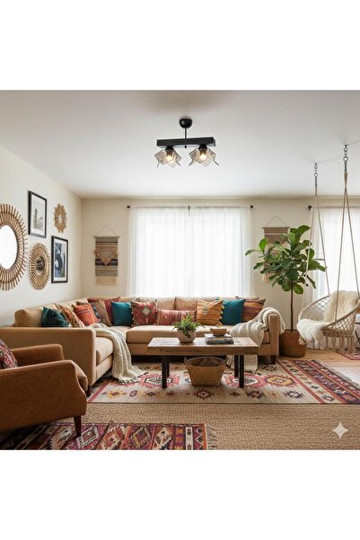 BİAVİZE 2 Lİ FÜME DALGALI CAMLI SİYAH KROMLU MODERN AVİZE