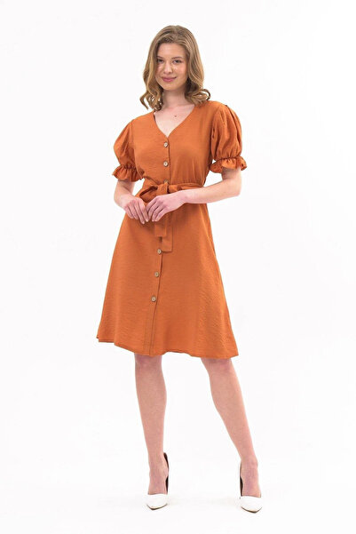 Astra Plus Women's V-Neck Shirt with Placket and Belted Elegant Tile Dress - ...