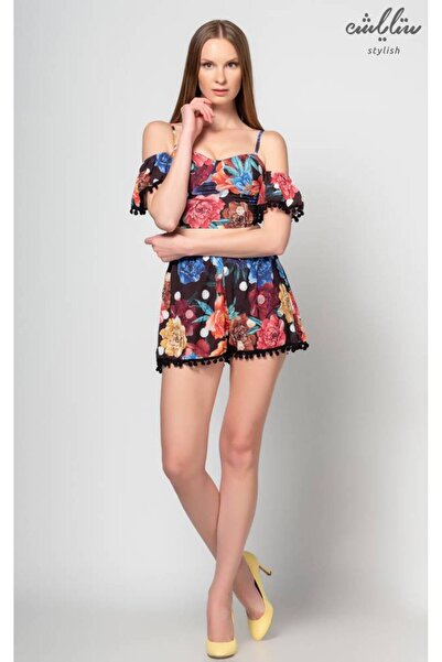 Stylish A two-piece black shorts set with beautiful floral prints for a great...