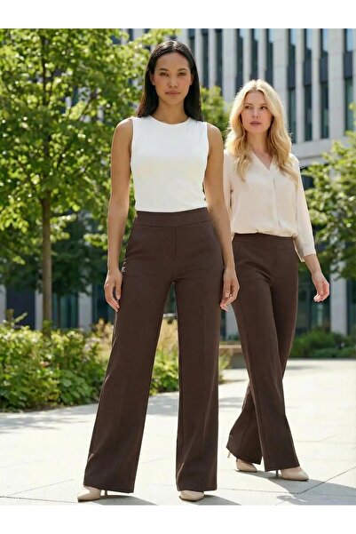 Zeromiss Brown Straight Leg Pants Steel Knitted