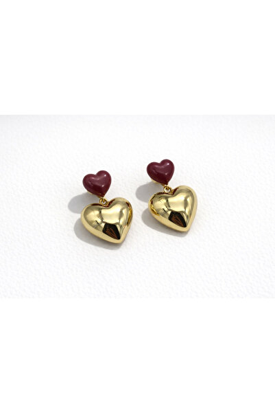 PaminBags Aksesuar Colorful Faux Detailed Brass Heart Earrings Lns00131