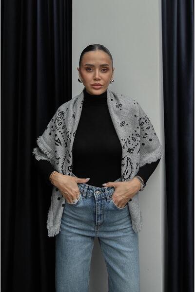 Havoş Μαύρο σάλι με φούντες με σχέδια