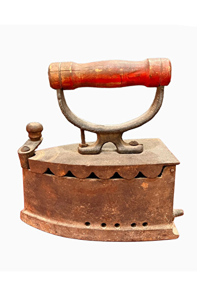 Taşhan Çarşı Antika Kömürlü Ütü - Ahşap Saplı Döküm Metal Dekoratif Ütü - Nos...