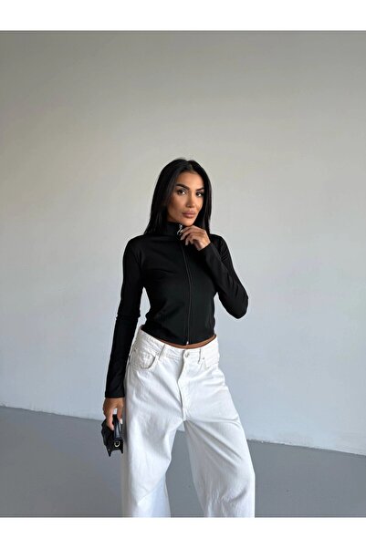 Freya Women's Black Diving Fabric Zipper Closure Finger Loop Sweatshirt Hzl25...