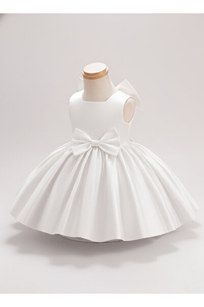 melek golden Girl's Satin Dress with Bow – Stylish Princess Model Special Occ...