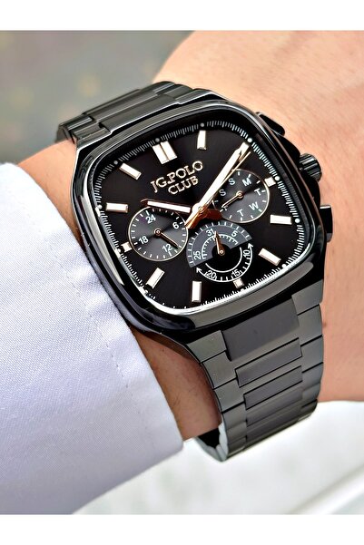 JG. Polo Club Functional Black Color 5 Atm Water Resistant Steel Case Men's W...
