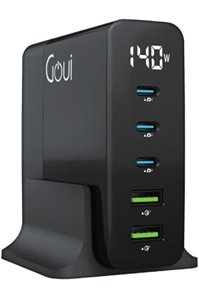 GOUİ شاحن مكتبي بقوة 140 واط مزود بخمسة منافذ، أسود