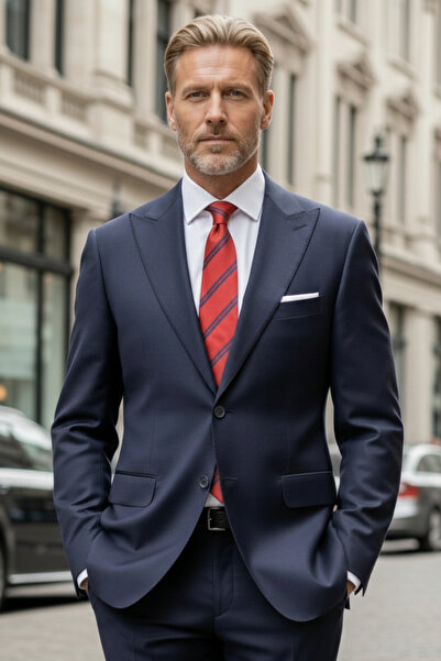 NAZEF Slim Fit Pointed Collar 100% Superior Silk Wool Suit