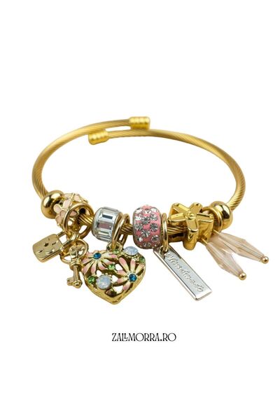 NO BRAND "Garden Heart" Charm Bracelet – Premium Gold, Crystals & Floral Acce...