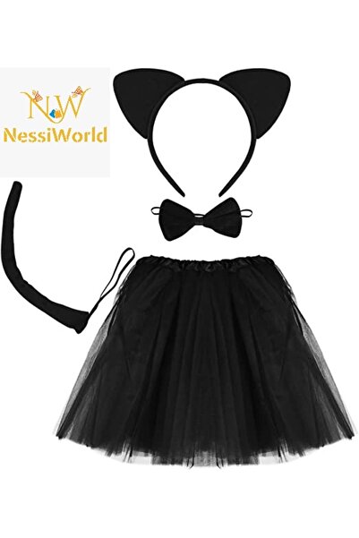 NW NessiWorld Black cat skirt crown tail and bow tie set - kids' size