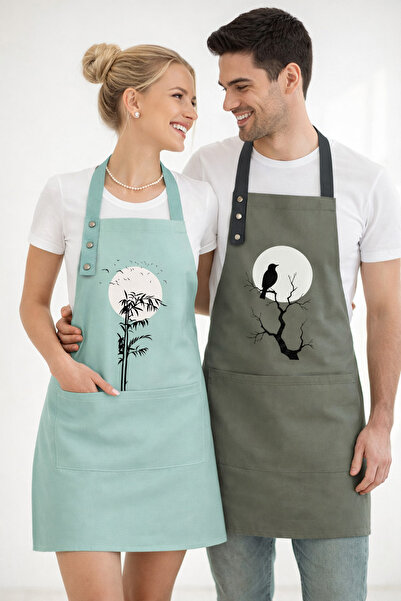 Hulganz طقم مريلة مطبخ من قطعتين، مقاومة للبقع، قماش طارد للماء، لا يبهت، مطب...