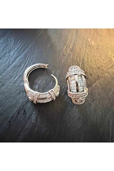 Bimia Gümüş Taşlı Çelik Xuping Halka Küpe
