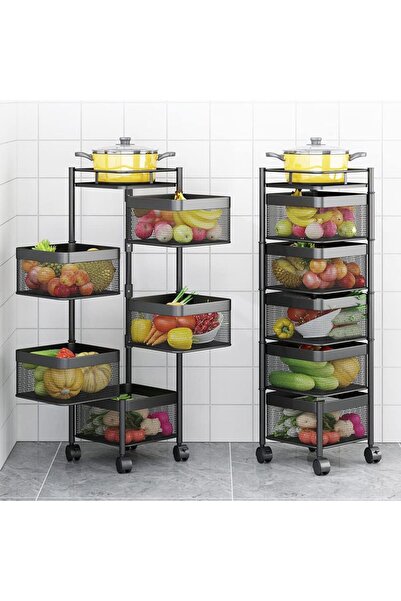 BUNCA منظم دوار وسلة فواكه وخضروات بعجلات – رف تخزين متحرك متعدد الطبقات للمطبخ
