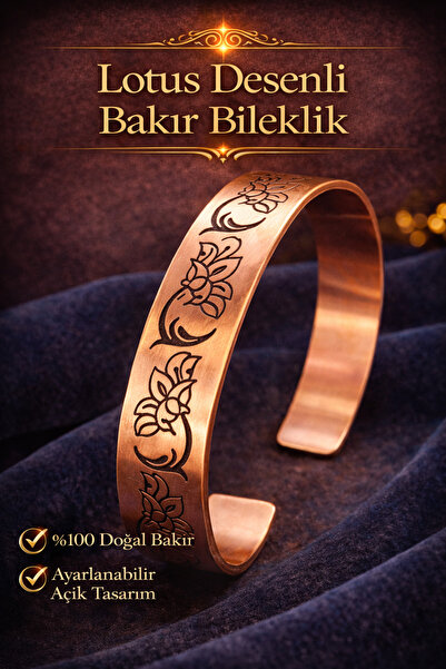 İyyaKee Women's Copper Bracelet Lotus Flower Pattern Handcrafted Pure Copper ...