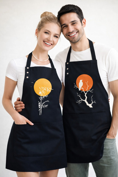 Hulganz Kitchen Apron Set of 2, Stain Resistant, Water Repellent Fabric, Colo...