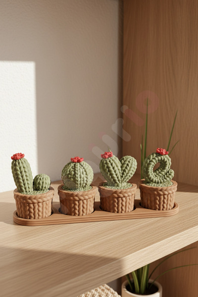 figurio Love Yazılı Örgü Görünümlü Plastik Kaktüs Seti / 4’lü Mini Dekoratif ...