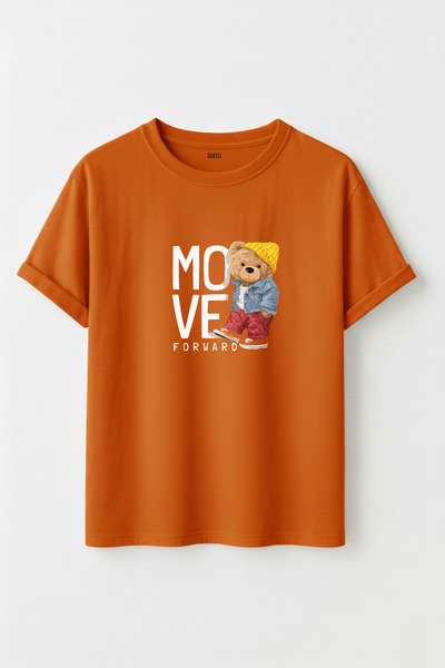 DK DAKSEL Multi-Colored Move Forward Teddy Bear Printed 100% Cotton Crew Neck...