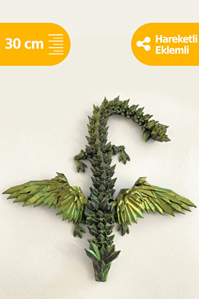 Artimon 3D Store Kristal Kanatlı Ejderha 30 cm Parlak Yeşil-Siyah Renkli Ejde...