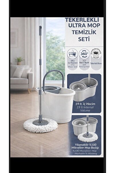 TD HOME Tekerlekli Ultra Mop Temizlik Seti- 19 Lt Geniş Hazne & 360° Döner Ba...