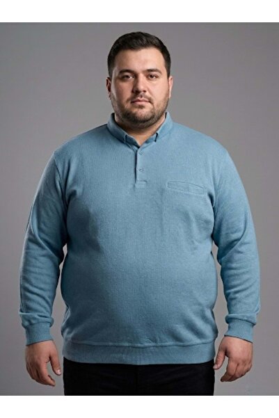 TANİŞ GİYİM Plus Size Solid Color Polo Neck Sweat Sweatshirt