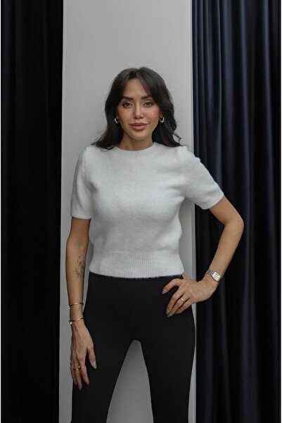 Havoş Ecru Short Sleeve Crew Neck Sweater