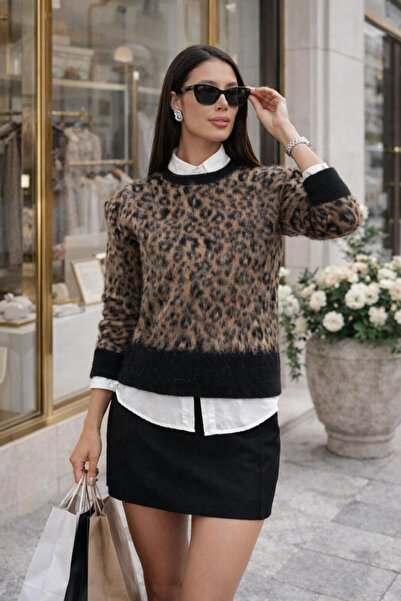 DAMGA Collection Women's Leopard Patterned Knitwear Sweater