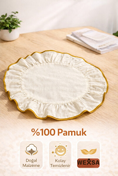 WEXSA Gold Serisi Naturel % 100 Pamuk Çeyizlik Lüks Overlok Dikişli Fırfırlı ...