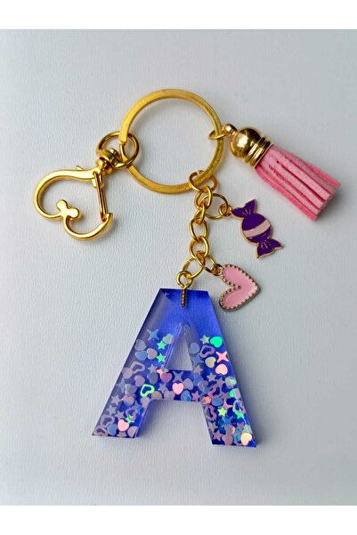 demirbasavm حلقة مفاتيح مصنوعة يدويًا من الإيبوكسي على شكل حرف A