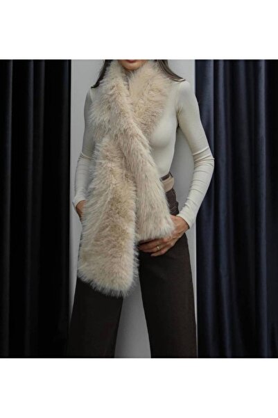 GAYA Buzlu Latte Lüks Kürk Şal