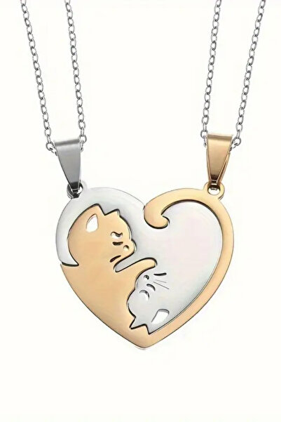 İYİ MODA 2 Adet Yin Yang Kedi Kolye Ikili Kalp Sevgili Çift Arkadaş Kolyesi