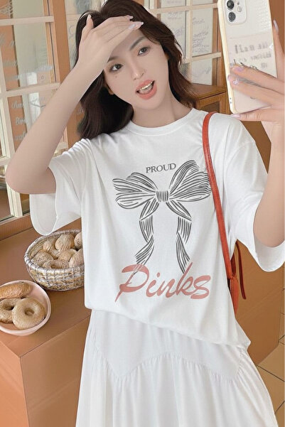 New Shine تي شيرت مطبوع عليه فيونك للجنسين