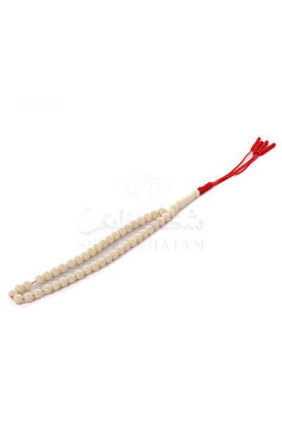 Shaka Khatam مسبحة صلاة من الباكليت الأبيض، 45 حبة، تفاصيل حمراء