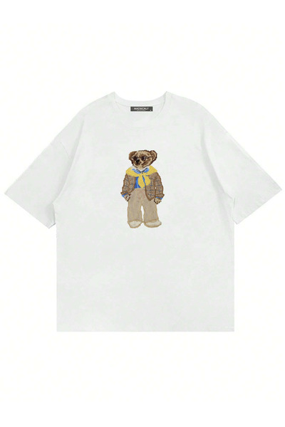 Mad&Calf Unisex Teddy Guy Printed Crew Neck Oversized Tshirt