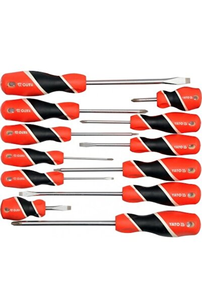 yato Set of 12 Screwdrivers, YT-25967, Magnetic Tip