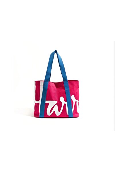 Generic Large Harrods bag - canvas - fuchsia and blue