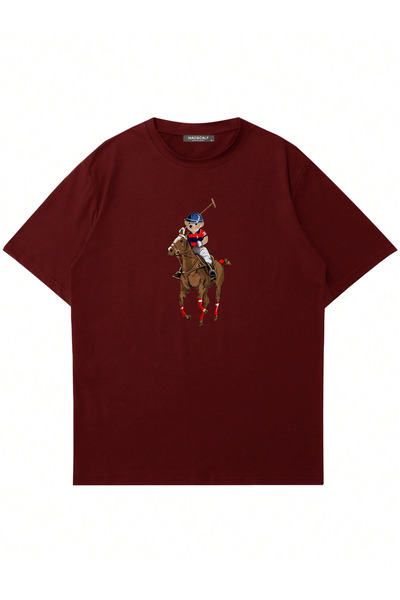Mad&Calf Unisex Teddy Cowboy Printed Crew Neck Oversized Tshirt