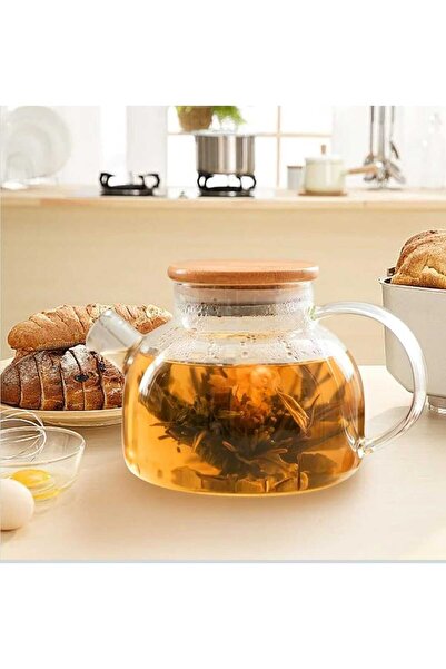 Home 1000ml Heat Resistant Glass Teapot Glass Jug with Bamboo Lid