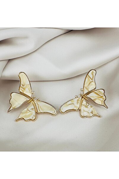 ZS Aksesuar Steel White Mother of Pearl Butterfly Detailed Earrings
