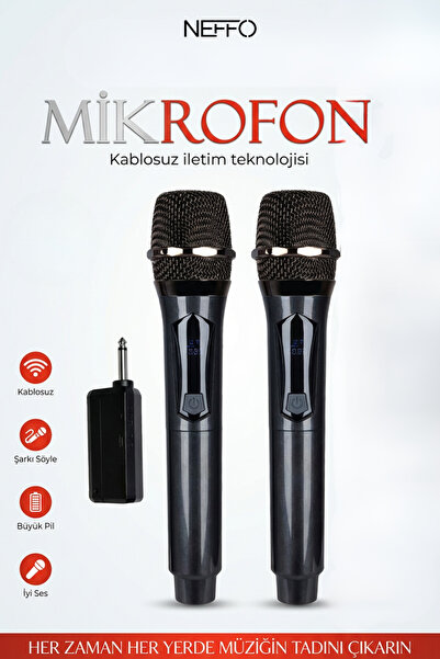 NEFFO Kablosuz Karaoke Çift Mikrofon 6.35 mm Sahne Parti Aktivite Amfi Hoparlör