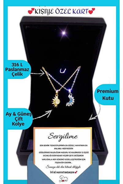 ganispe "Sevgiliye" Anlamlı Not Işıklı Premium Kutuda | Güneş Ay Kolye