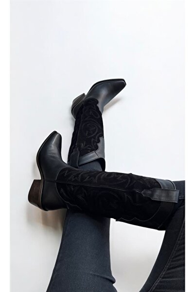 roibyardaözmen Real Leather Women's Western Boots-Black/Westy