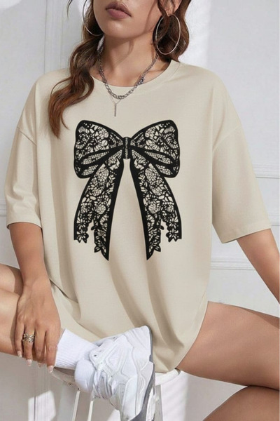 New Shine تي شيرت مطبوع عليه شريط للجنسين