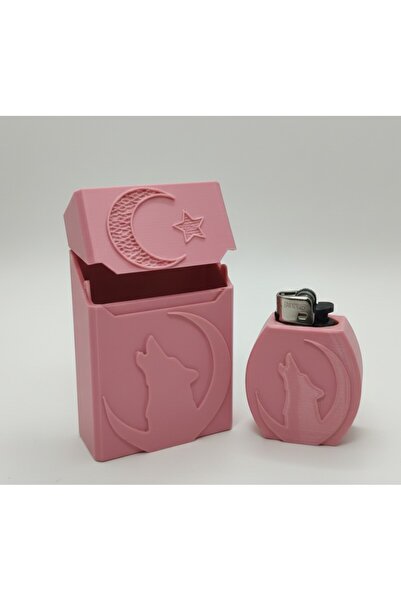 GenelTedarik Şık Tasarım 20 li Normal Sigara Kutusu +Çakmak Kutusu Pembe Renk...