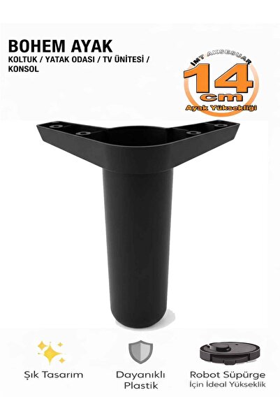 İMT AKSESUAR Bohem 14 cm Siyah Mobilya Ayağı Robot Süpürgeye Uyumlu Koltuk Do...