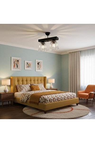 BİAVİZE KRİSTAL TAŞLI SİYAH KROMLU MODERN AVİZE